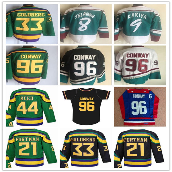 Vintage Movie Mighty CCM Hockey Jerseys 96 Charlie Conway 99 Adam Banks 21 Dean Portman 44 Fulton Reed 33 Greg Goldberg 8 Teemu Selanne 9 Paul Kariy
