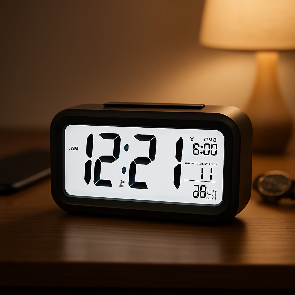 TEMU 1pc Multifunctional Led Digital Alarm Clock With Calendar, Thermometer & Timer - Battery-powered (3 Aaa Not Included) For Bedside, Desk & Travel