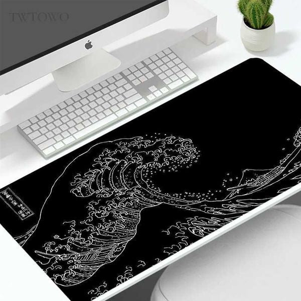 Mouse Pad Gamer Black And White Great Wave XL Mousepad XXL Mechanical Keyboard Pad Non-Slip Carpet Natural Rubber Mouse Mats Y240821