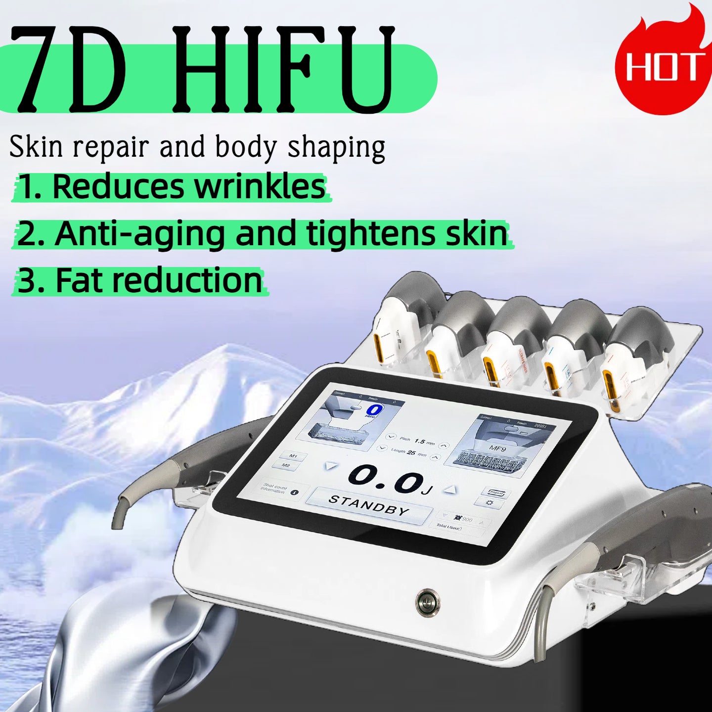 7D HIFU Smas Skin Tightening Machine Portable 7 Cartridges Double Chin Reduction Anti-aging Skin Care Slimming Body Sculpting Fat Loss Beauty Equipm