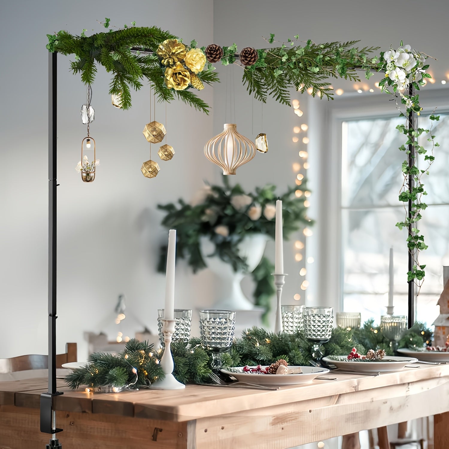 TEMU Adjustable Golden-black Metal Tabletop Arch Stand With Clamps - Versatile Event Decor For Weddings, Birthdays, Parties, Christmas, Halloween,