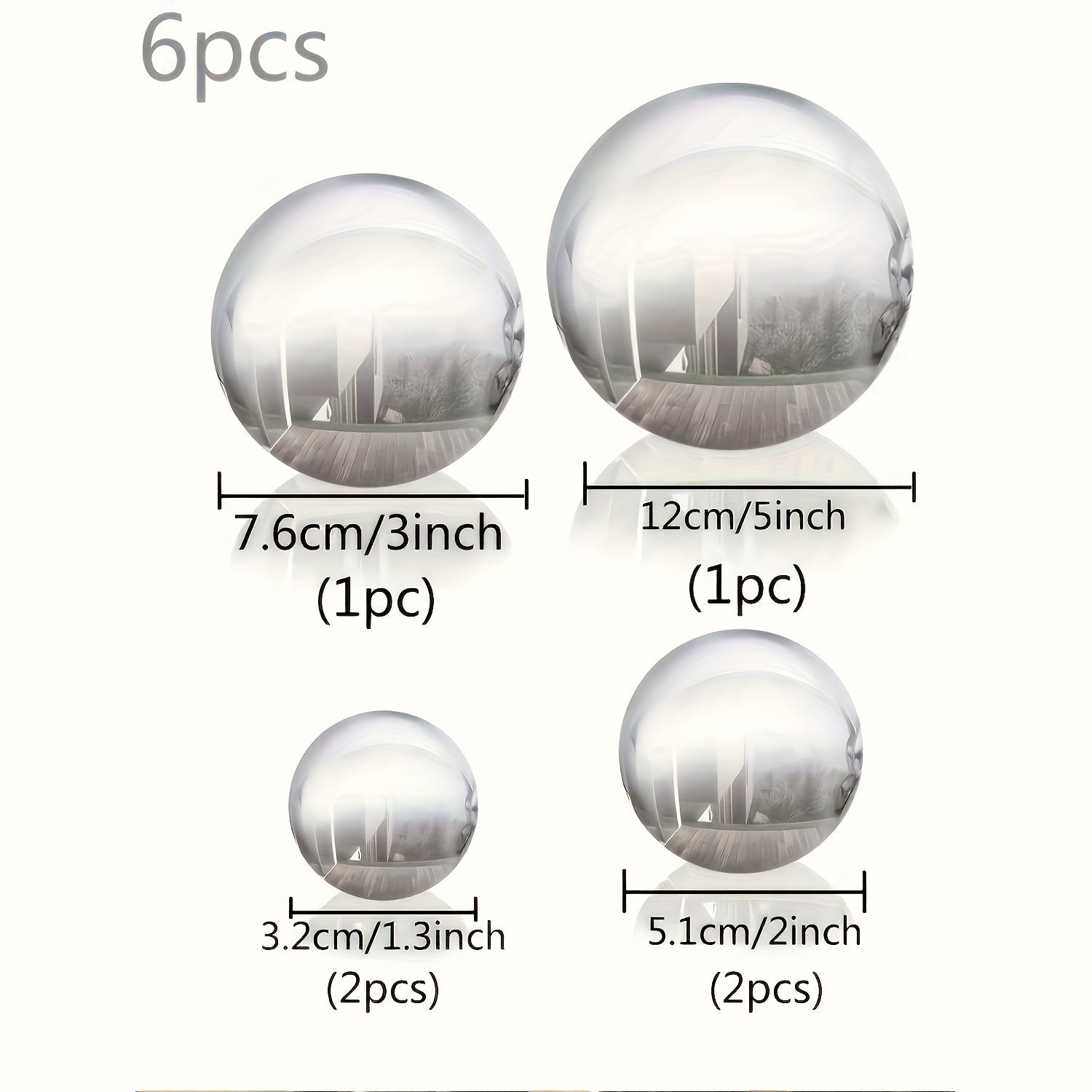 TEMU 6pcs, 32-120mm Stainless Steel Gazing Balls, Mirror Polished Hollow Reflective Garden Orbs, Floating Pond Seamless Gaze Earth Globes For Home