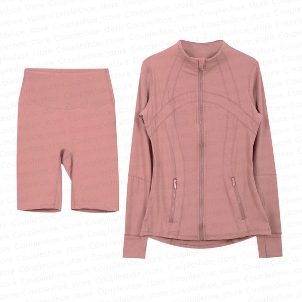 Women Yoga Conjunta Setes de exercícios Jackets Shorts Leggings Acelerar conjuntos de fitness centers de cintura de alta cintura zípeira.