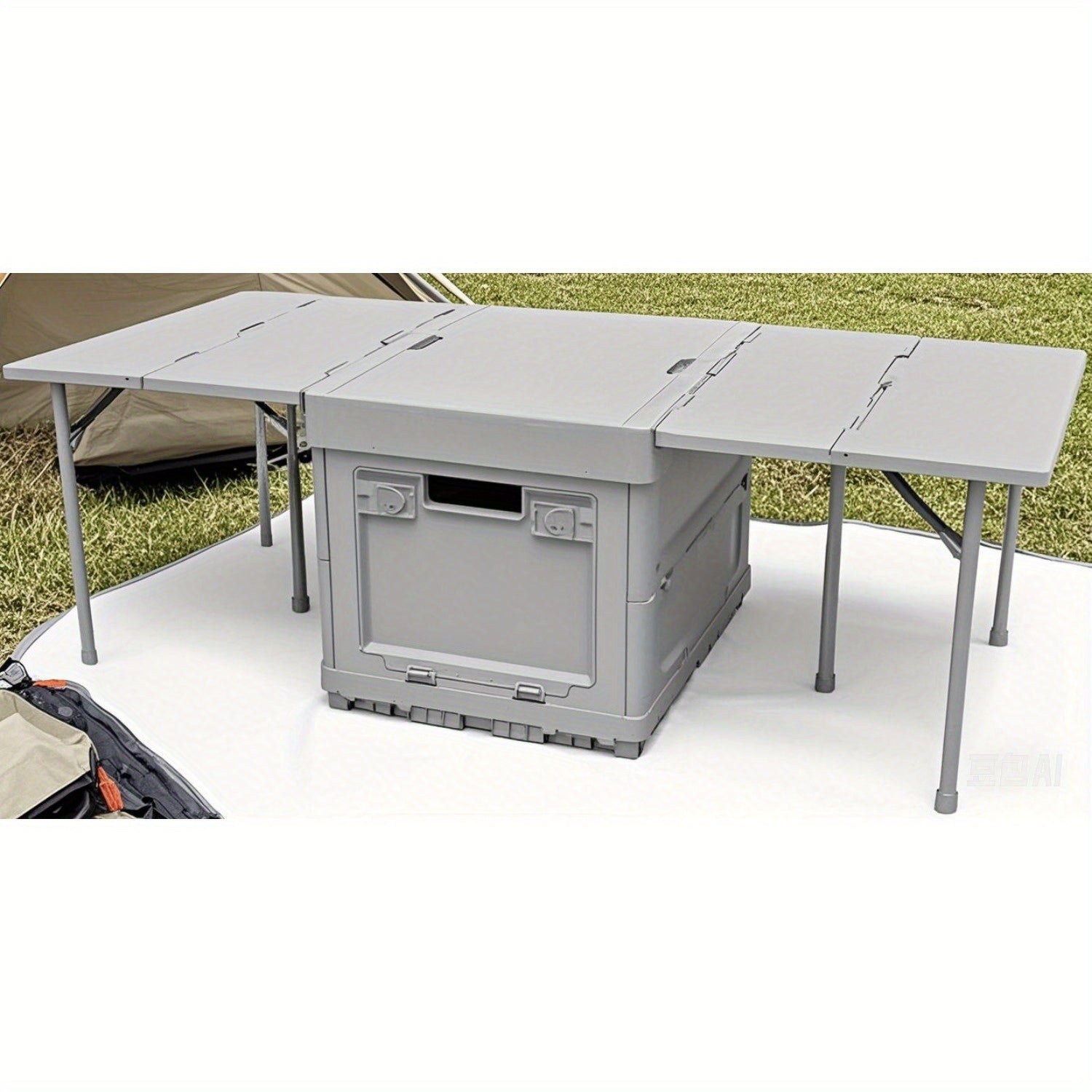 TEMU 3-in-1 Lightweight Foldable Storage Box With Expandable Tabletop - Portable Camping Organizer With Multiple Compartments For Outdoor, Fishing,