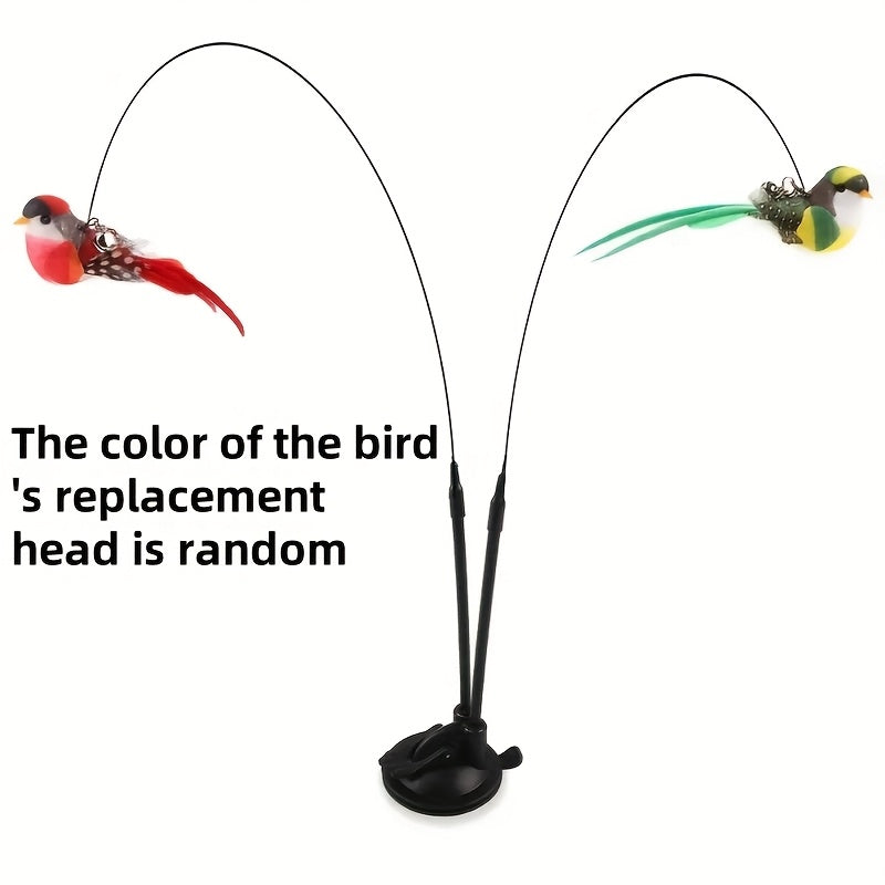 TEMU 3pcs Cat Toy Set - Simulated Bird Teaser With Nylon Feathers, Double Rod Strong Suction Cup And Bell For Interactive Training And Boredom , No