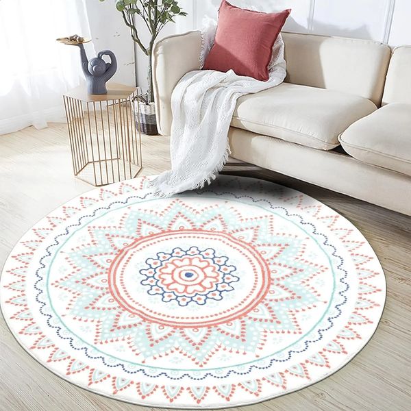 Bohemian Mandala Flowers Round Carpet Living Room Non slip Indoor Floor Mat Bedroom Foot Mat Chair Mat Home Decoration Carpet 240821