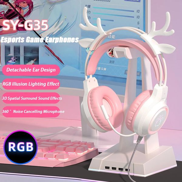 Cat Ear gaming headset for PC with microphone noise cancellation USB 3.5mm plug suitable for PS4-Xbox One 241125