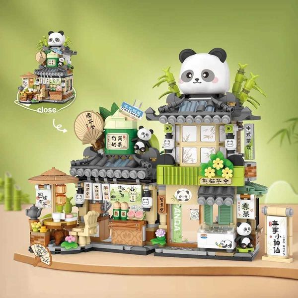 Blocks Blocks New Chinese Style Little Bear Cafe Flower Shop Panda Tea House Folding Mini Building Block Assembly Puzzle Toys For s Gifts S2