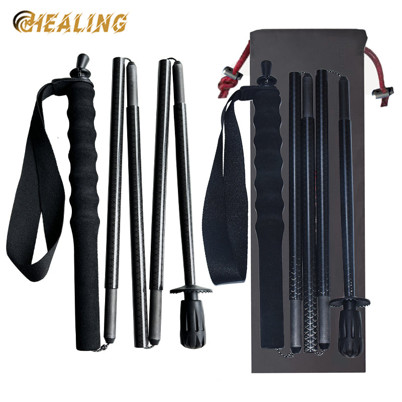 OKHEALING Collapsible Carbon Fiber Trekking Poles Ultra-light Off-road Cane Portable Walking Stick with EVA Handle for Hiking, Backpacking, Camping