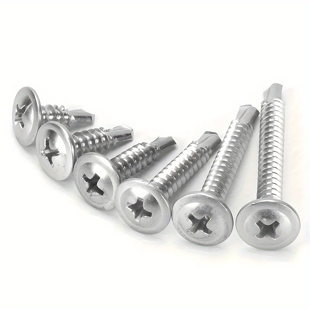 TEMU 250pcs 410 Hss Drill Tail Screws With Washer - , Phillips Head For Construction, Decoration, And Maintenance - Includes 81-2", 5-8", 3-4", 1",