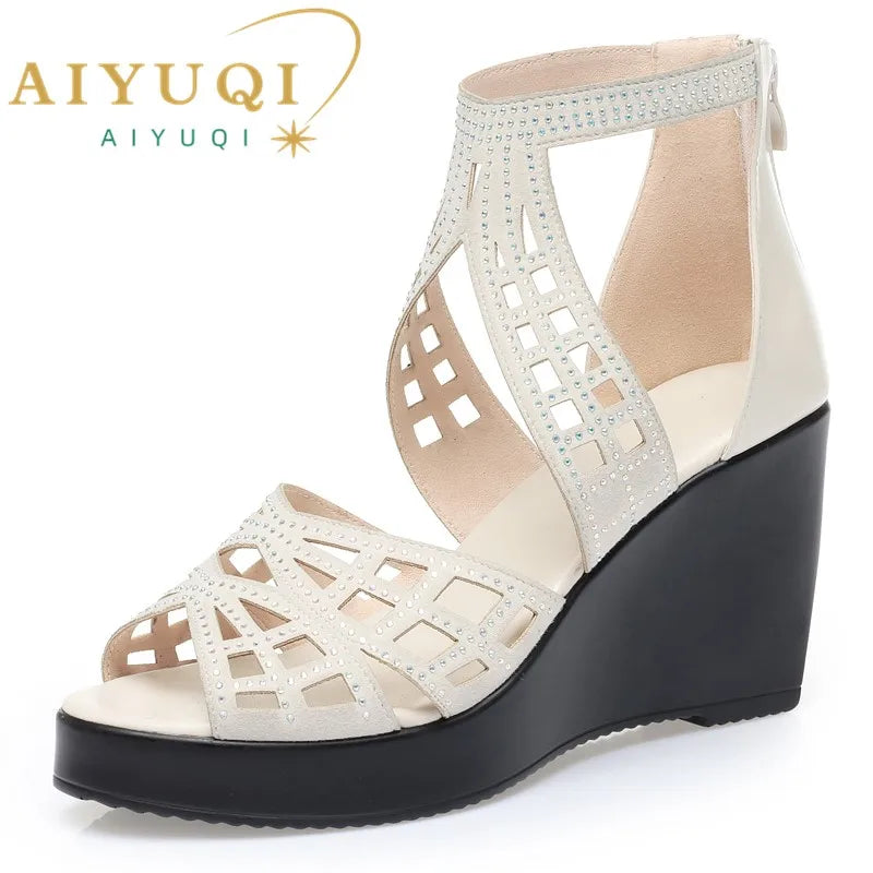 AIYUQI Women&#039;s Sandals Wedge Fashion Roman Sandals Women High Heel Rhinestone Fishmouth Women&#039;s Summer Sandals