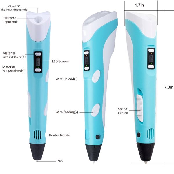 Dikale 3D pens LED Display DIY 3D Printer Pen 3d pens with 9M Filament for Kids Drawing Tools EU Plug