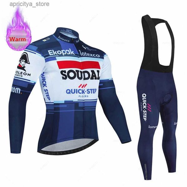 Cycling Jersey Sets Soudal Quick Step Men Winter Cycling Jersey Set Thermal Fece 2023 Clothing Mountian Bike Bicyc Clothes Ropa Maillot Cicl