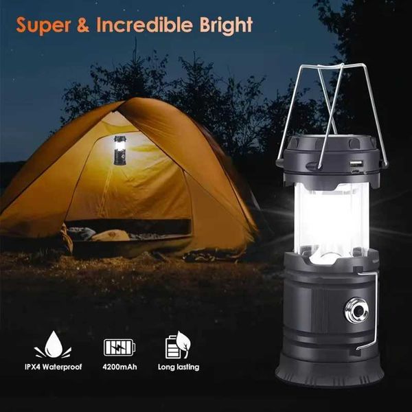 LED camping lantern solar outdoor tent lamp USB can be charged foldable emergency light suspension lamp Y240820
