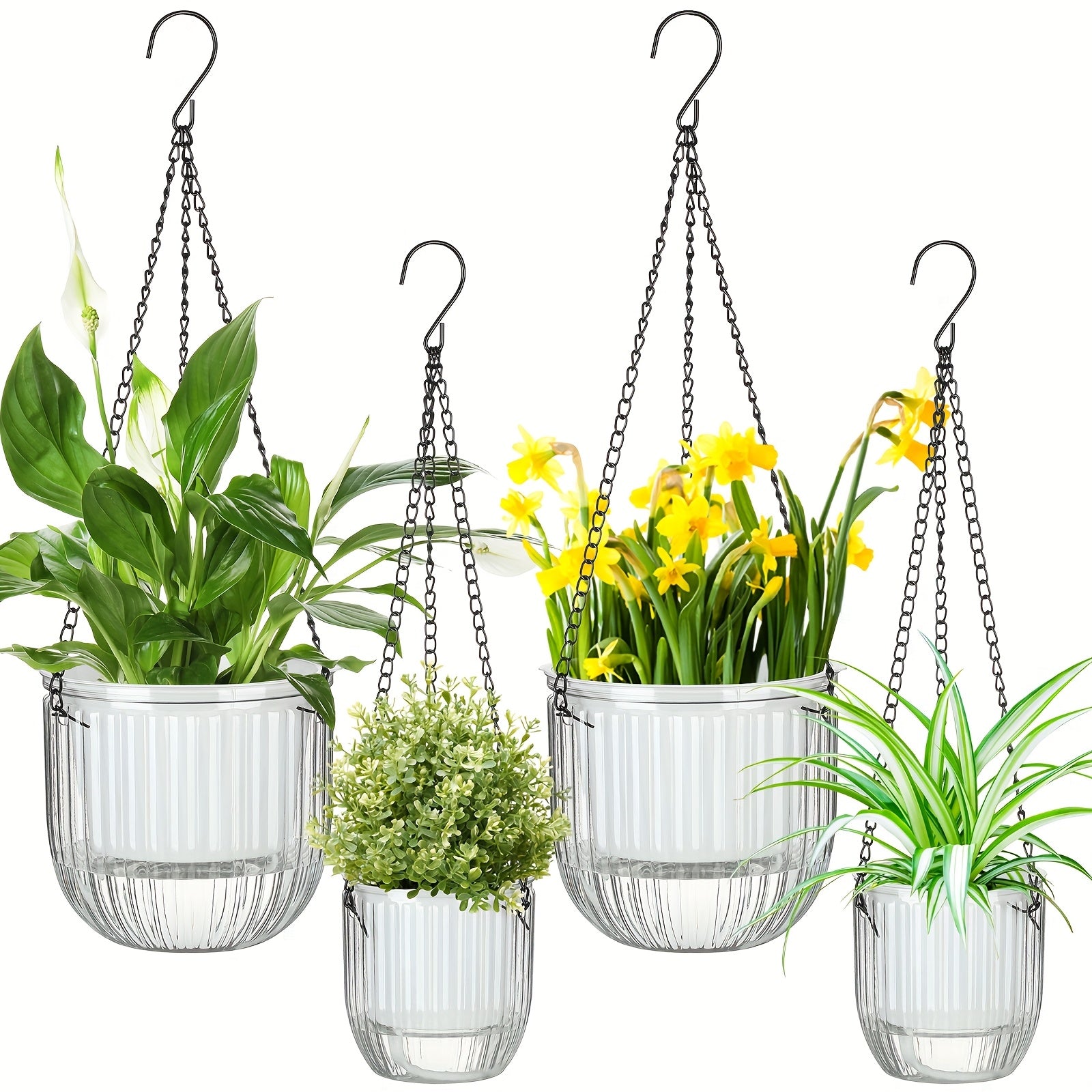 TEMU 4pcs Self Watering Hanging Planters Indoor Gift 6.5'' 4.5'' Hanging Flower Pots Baskets Outdoor Self Watering Plant With 3hooks Drainage Holes