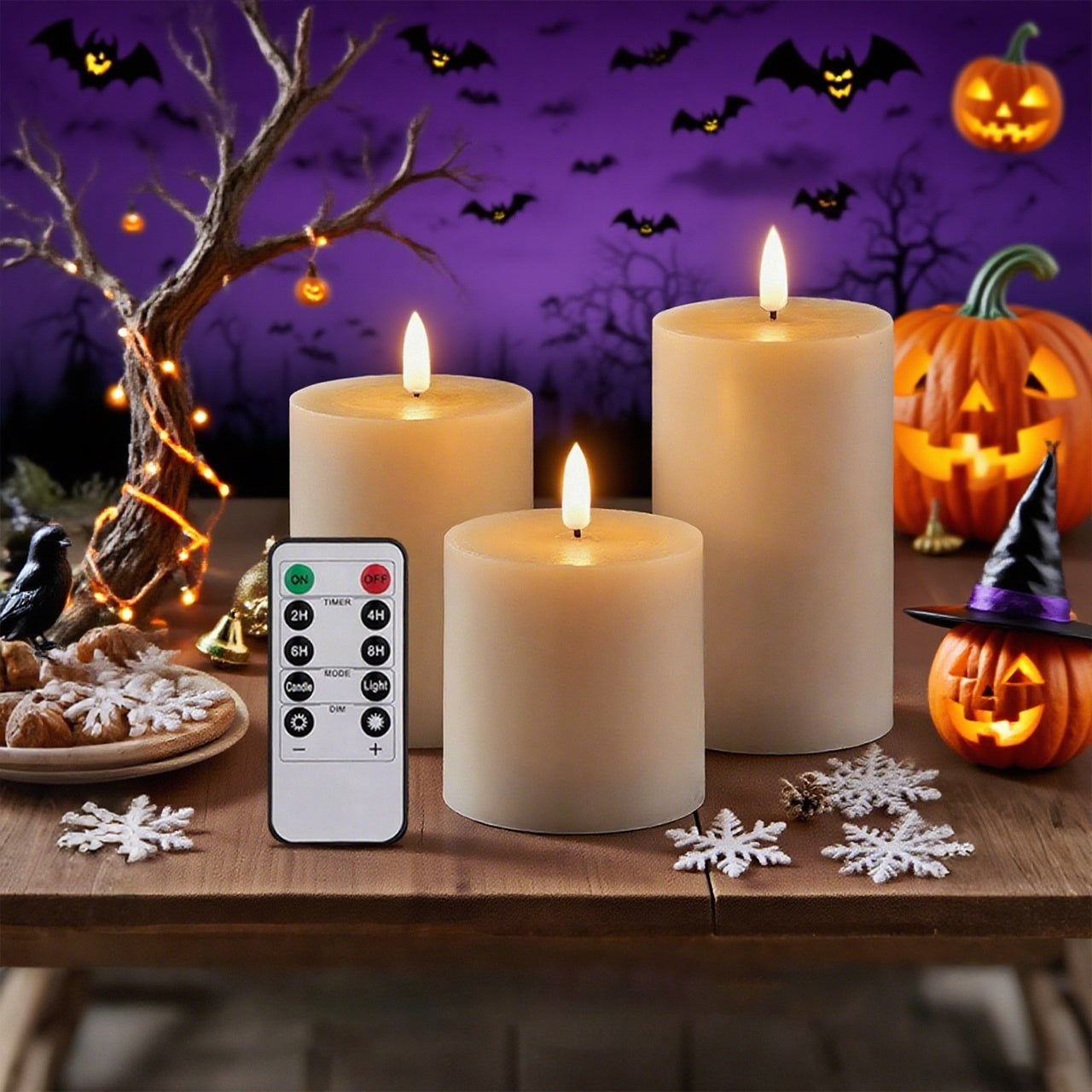 TEMU 3pcs White Flameless Pillar Candles, Battery-powered Candles With Remote Control, Flickering Flameless Candles, Led Candles, Suitable For Home,