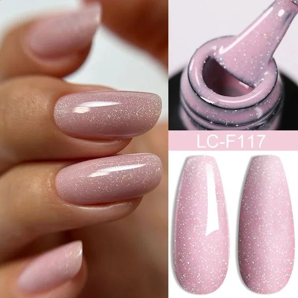 LILYCUTE 7ML Pink Glitter Nail Gel Polish Nude Natural Long Lasting Manicure Soak Off UV LED Nail Art Base Top Coat Gel Varnish 241105