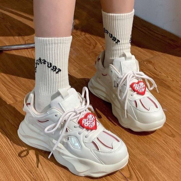 Kawaii Strawberry Vulcanized For 2024 New Flats Korean Fashion Thick Sole Sneakers Women Shoes Zapatillas Mujer