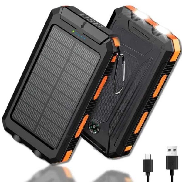 20000mAh portable power pack with fast charging solar power pack equipped with LED lights outdoor waterproof suitable for iOS Android USB-A