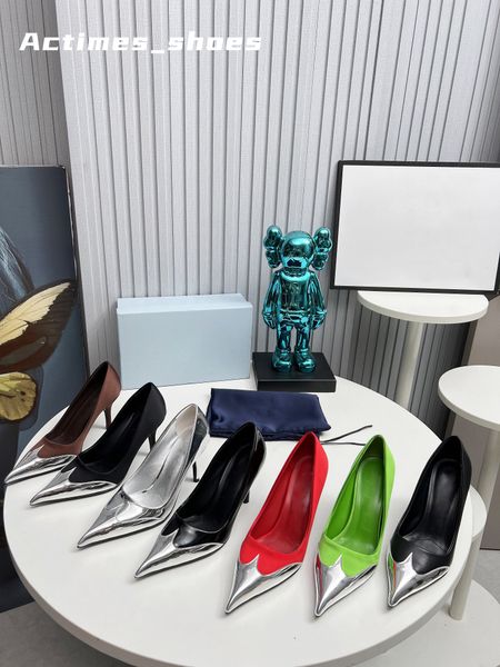 Women Silver Pointed Toes Pumps Shoes high heels Slip On Slingback Sandals Thin High Heel Dress Shoes Women Sandals 100% Genuine Leather hee