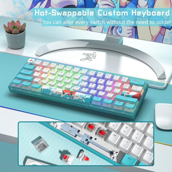 Hot-Swappable RGB Mechanical Gaming Keyboard Pudding Keycap TKL 60% Wired Computer Keyboard for Laptop Office PC