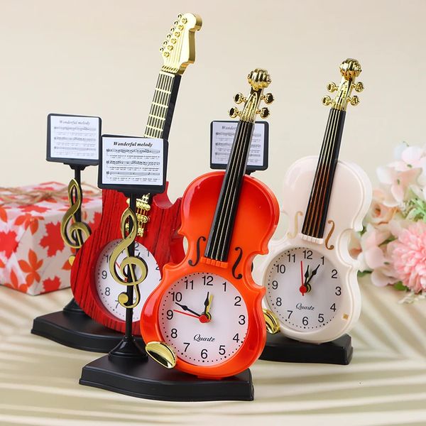 1Pc Creative Violin Alarm Clock Fashion Simple European Style Childrens Cute Cartoon Bedside Retro Ornament 250116