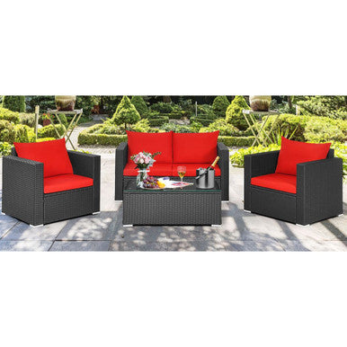 4-Piece Rattan Outdoor Furniture Set with Coffee Table
