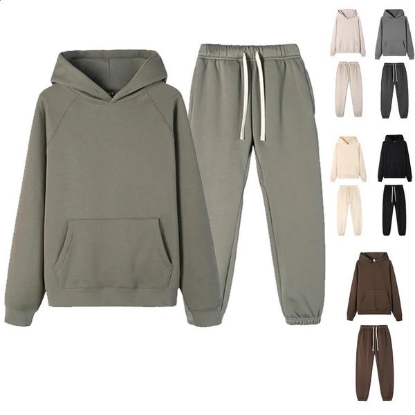 Men Women Hooded Sets Fashion Type 2 Piece Suit Thick fleece Jogging Sweatshirts Oversized Tracksuit HoodiePants Streetwear 250206