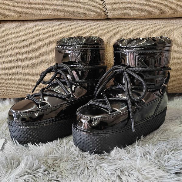 Women Ankle New Design 2024 Winter 4.5Cm Platform Woman Waterproof Short Lace-Up Soft Leather Ski Boots