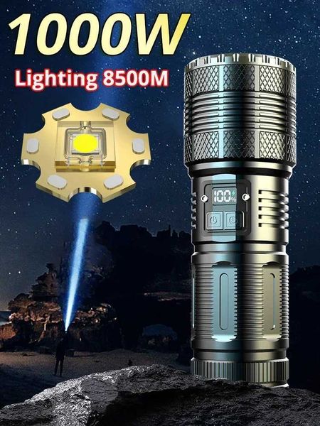 12000000LM maximum power 1000W high-power ultra bright LED tactical flashlight 18650 battery waterproof emergency spotlight X241109