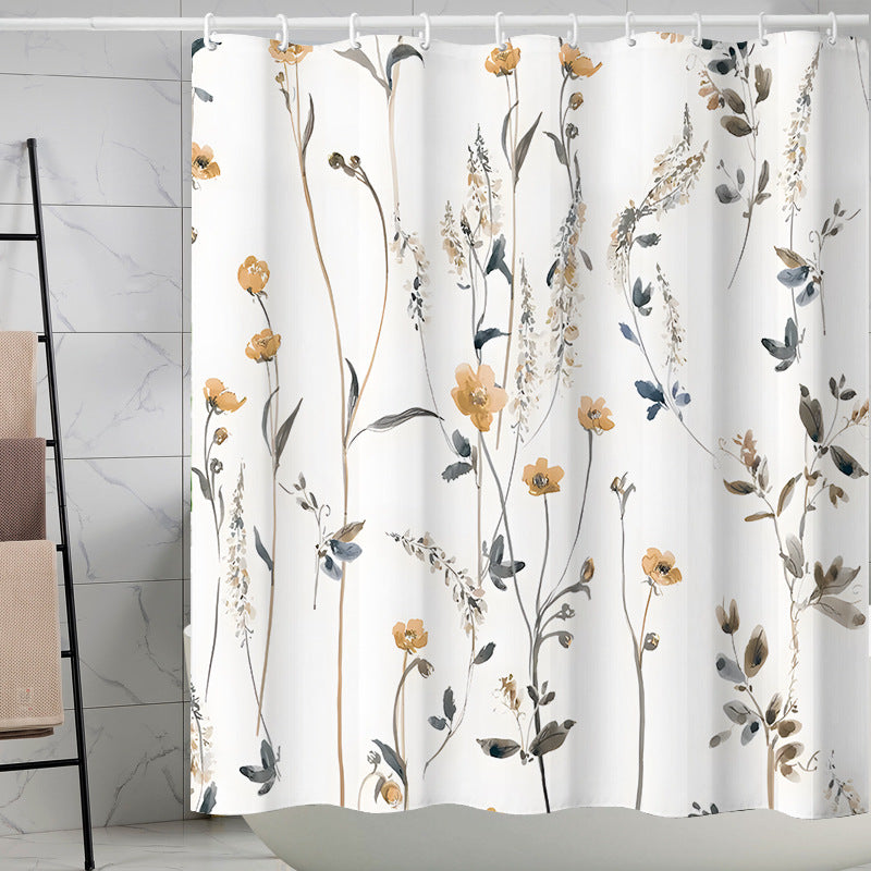 YL-37289 Tropical green leaf print shower curtain bathroom curtain waterproof and mildew proof partition curtain punch-free hanging curtain