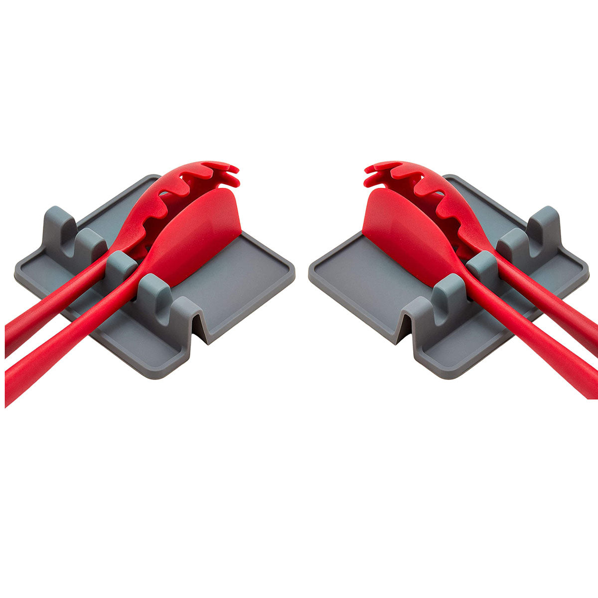 Heat-Resistant Silicone Utensil Rest with Drip Pad (2-Pack) - Gray