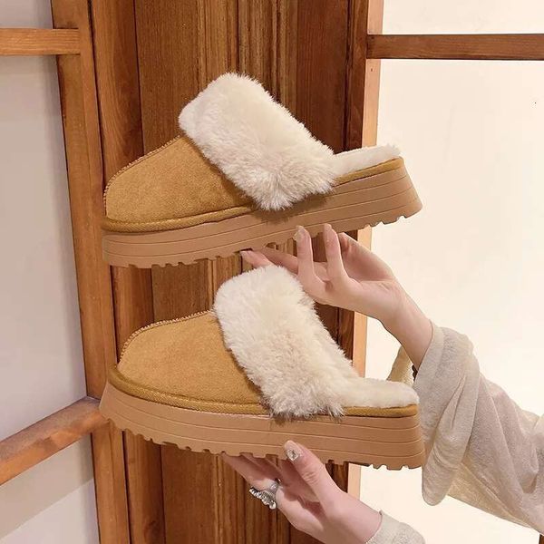 Flipers de pele de neve fêmea usando 2024 New Baotou Half Drag Drag grossa Cotton Shoes Women Boots Mbu