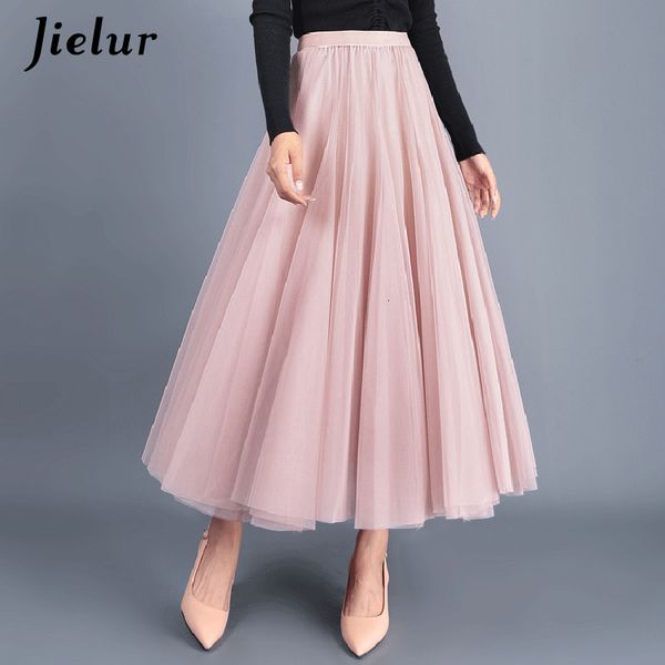 Casual Dresses Jielur Skirts Womens Autumn 3 Layers Princess Tulle Mesh Pleated Skirt Saia Female Jupe Summer Tutu Skirts Faldas Mujer Moda