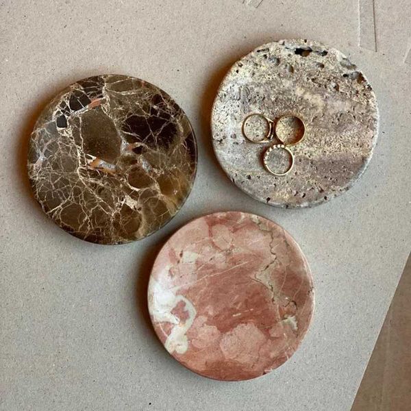 Decorative Plates Modern Natural Marble Round Stone Tray Jewelry Box Decoration with Korean Instagram Light Luxury Plate Decoration CL250121
