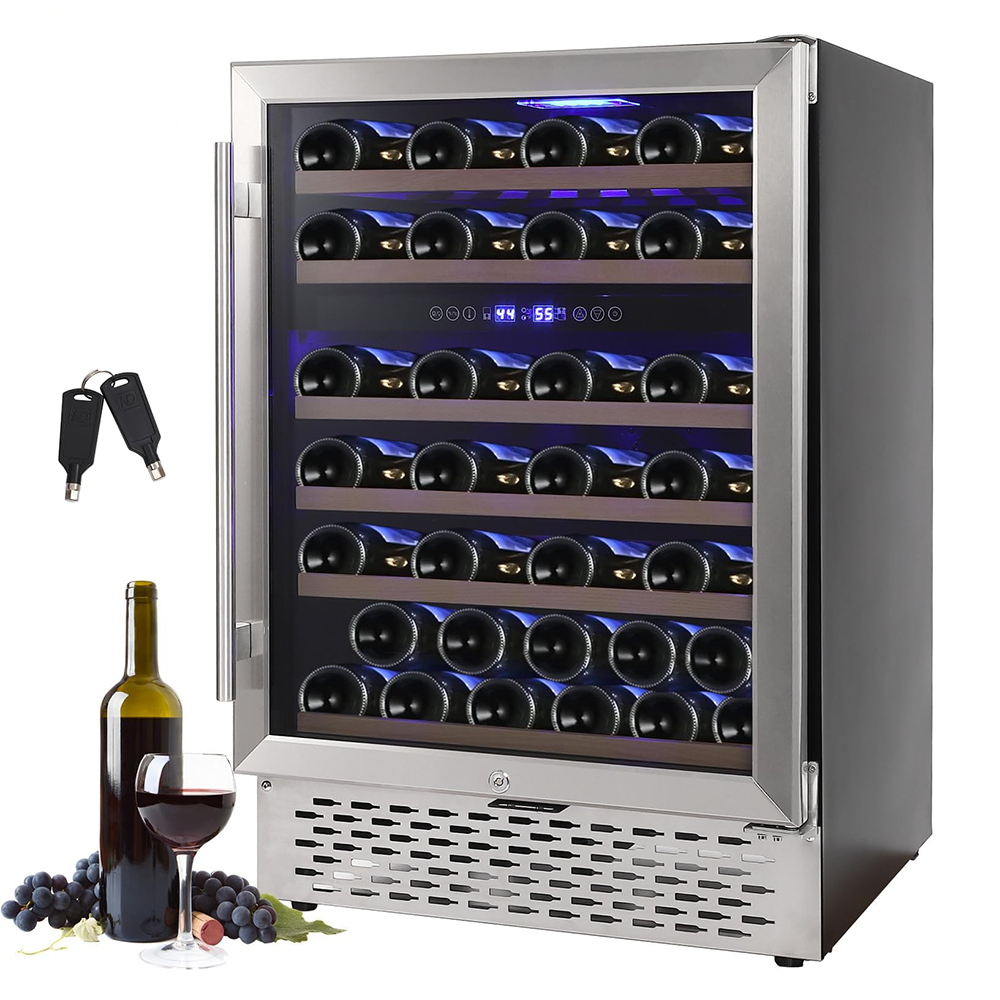 Garvee Wine Cooler Refrigerator 51 Bottles Compressor Dual Zone Built-in or Freestanding Fridge with Seamless Stainless Steel & Triple-Layer Tempered 