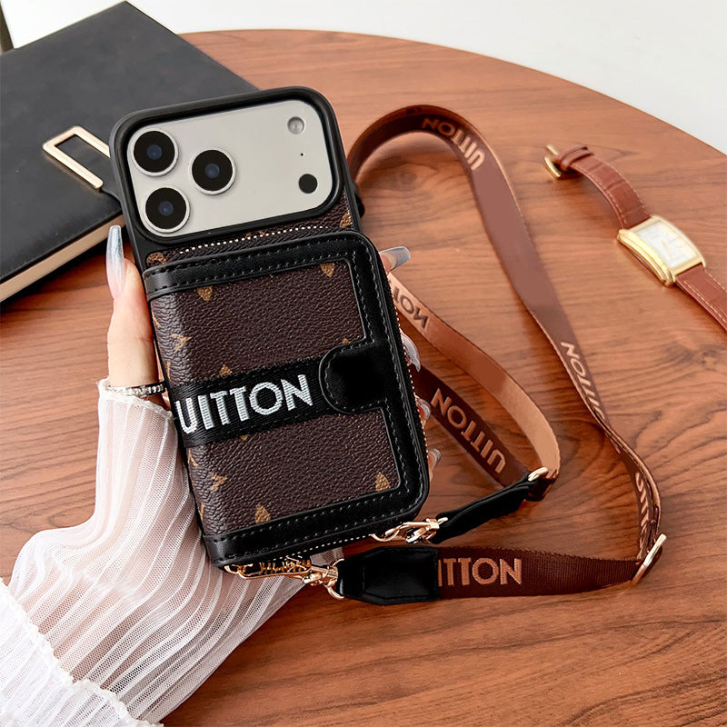 Designer Wallet Phone Case Card Holder iPhone Case Electroplated gold Leather for Apple iPhone 17 16 15 Pro Max 14 13 12 11 Crossbody Mobile Cover L