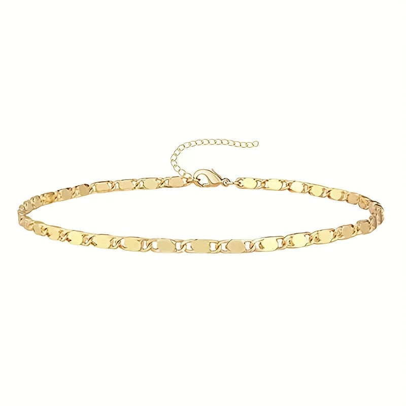 TEMU Elegant Stainless Steel Anklet For Women - Chic Accessory With Textured Design, Adjustable & Versatile For Casual Attire, Beach Coverup, And