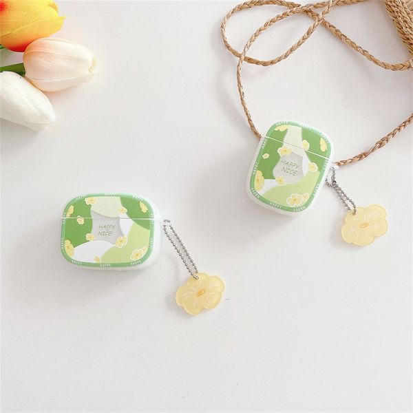 ddmygifts Fresh green background with small yellow flowers suitable for Pro 2-3 generation Bluetooth wireless headphone cover cartoon creati