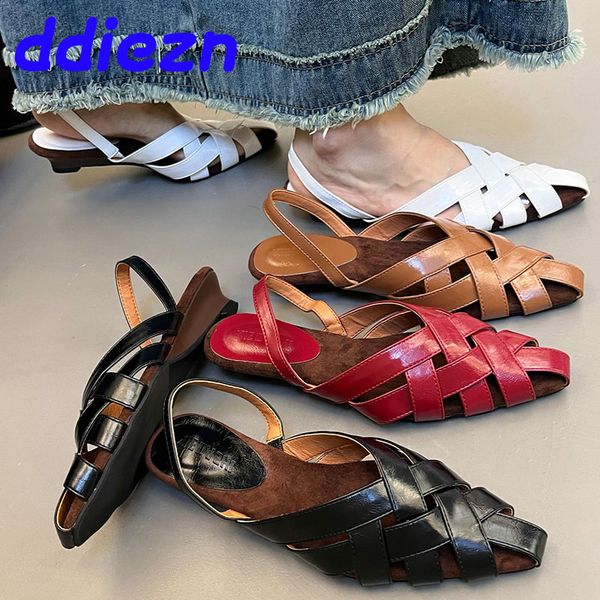 Weave Fashion Low Heel Women Female Pointed Toe Sgbac Footwear Designer Shallow Ladies Wedges Shoes Sandals c679