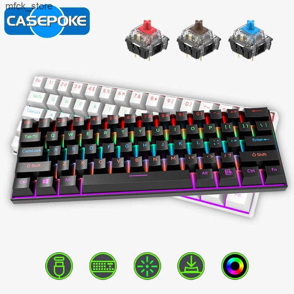 Keyboards CASEPOKE Mechanical Keyboard 61 Keys Blue Switch Red Switch Brown Switch Hot Swap Keyboard Office Accessories Gaming Keyboard J241