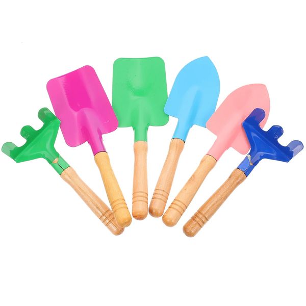 2 Set-6 Pcs Children Garden Tool Iron Trowel Rake Colored Printed Hand Tools with Wooden Handle for Kids Child Girl 250207