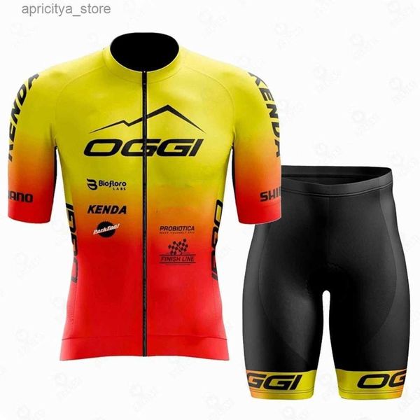 Cycling Jersey Sets Yellow Red Oggi Cycling Jersey Set Men Summer Bike Clothing Bib Shorts Seve Breathab Suit Gel Mtb Ropa Ciclismo Uniform