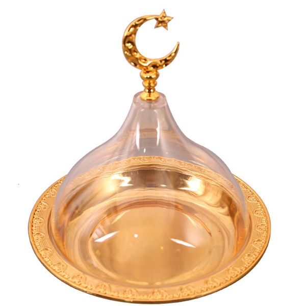 Dishes Plates Gold Fruit Basket and Acrylic Lid Moon Ramadan Festival Alloy Candy Food Nut Organizer Wedding Home Desktop Tray Decoration 23