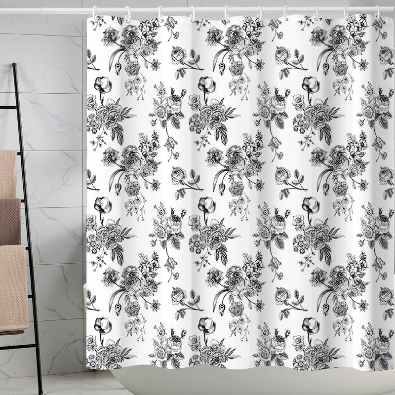 YL-37285 Tropical green leaf print shower curtain bathroom curtain waterproof and mildew proof partition curtain punch-free hanging curtain