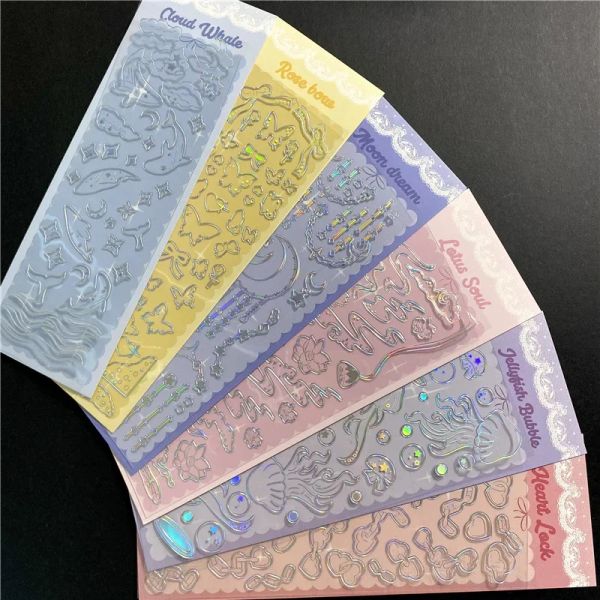 1 Pc Korean Style PET Laser Gilded Toploader Sticker Butterfly Jellyfish Whale Pattern Stickers DIY Photo Card Material Decal