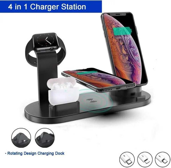 4 in 1 Wireless Charging Dock Desk Desktop Charger Station for Multiple Devices for Watch Airpods iPhone Micro Type-C USBM240731
