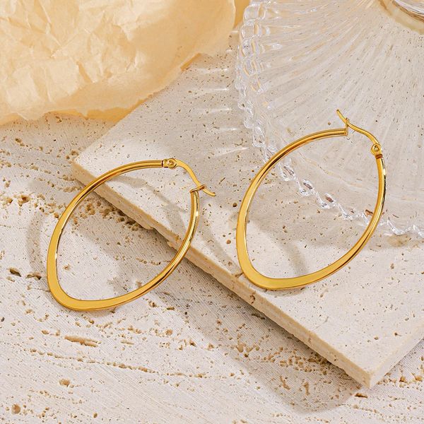 1 Pair Stainless Steel Big Circle Creole Hoop Earrings For Women Gold Color Party Ear Fashion Jewelry Brincos Hoops Gifts 241212