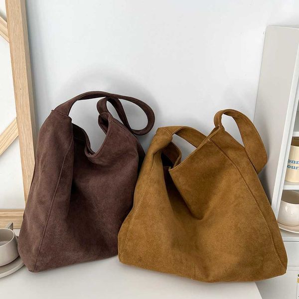 New Trend Autumn Winter Handbag Luxury Suede Bucket Handbag Fashion Large Capacity Shopping Bag All Malaysia Shopping Bag Y241107