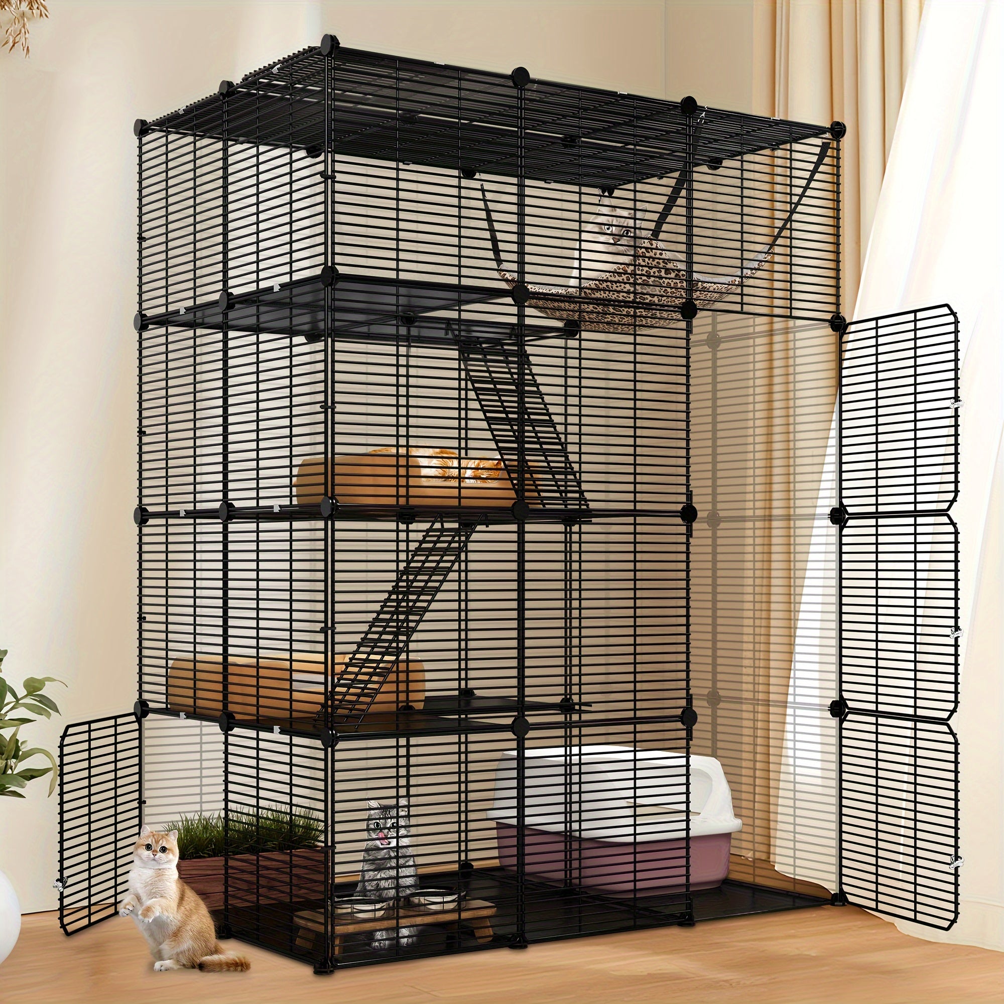 TEMU Yarsca 2*3*4- 2*2*1ft, 4-2 Tier Cat Cage Large With Hammock Outdoor Cat Enclosure Metal Kennels For 1-, Diy Detachable Pet Playpen Indoor